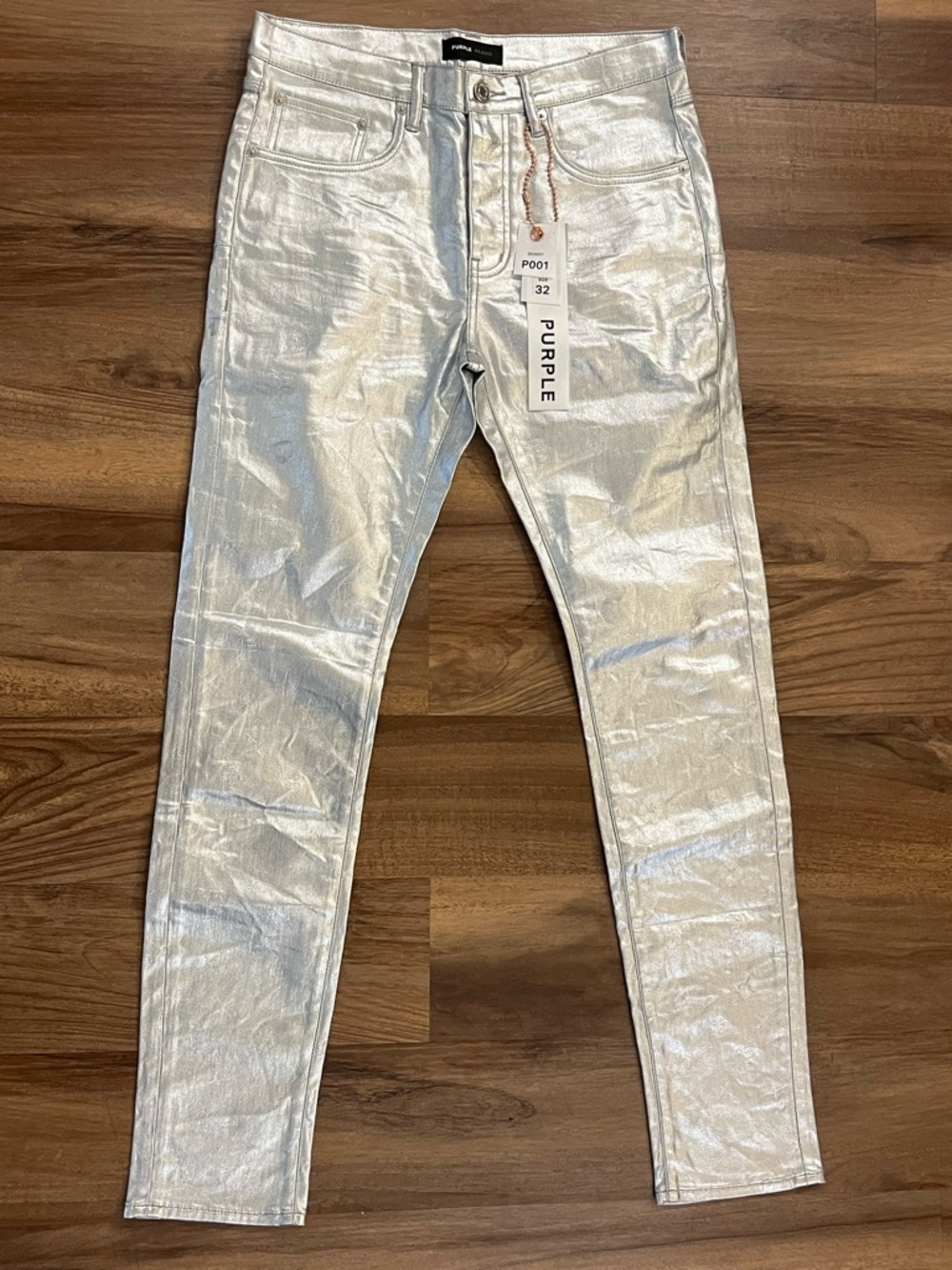Metallic Silver Skinny Jeans - PURPLE BRAND (Size 32) p001mmgs124